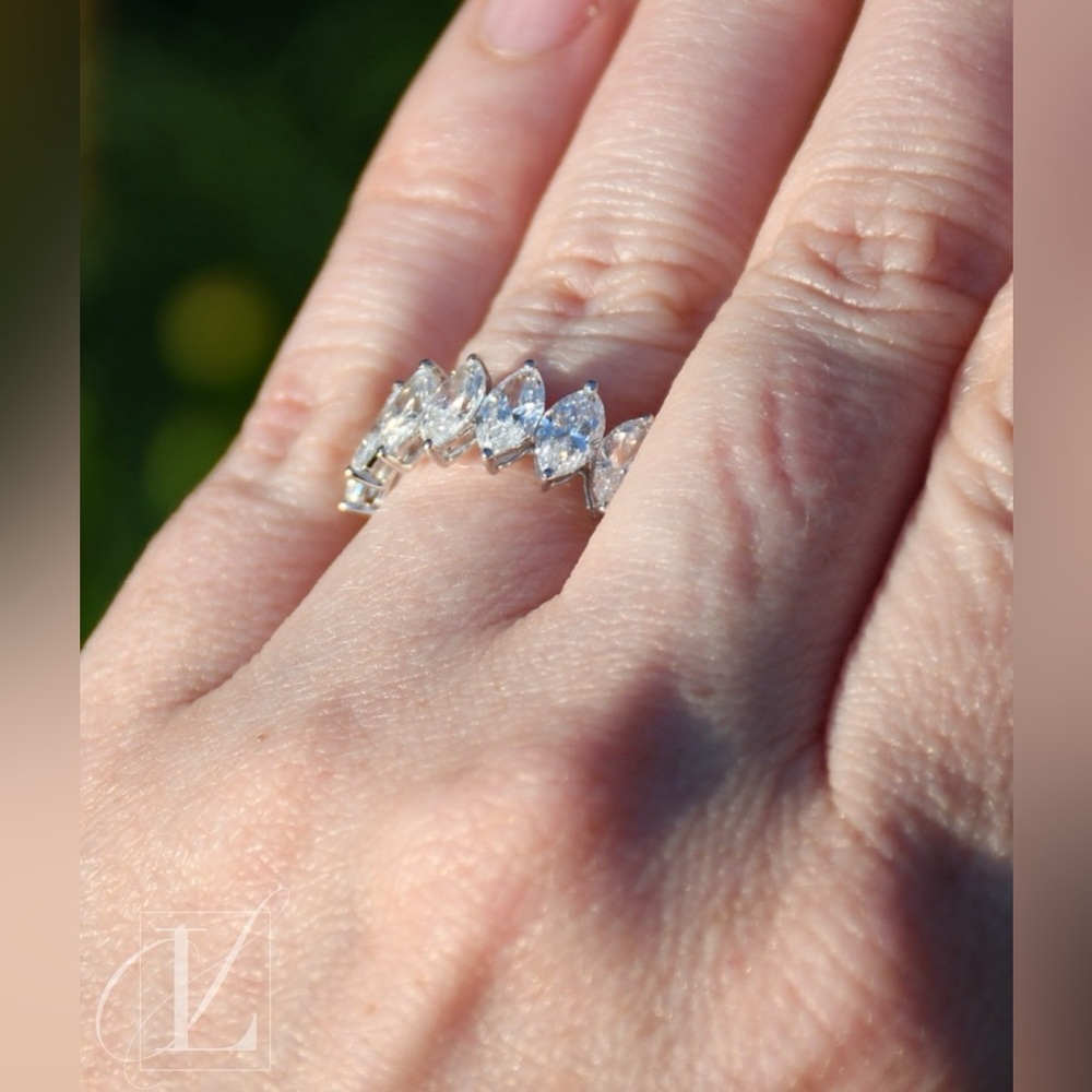 2.57 ctw Lab Grown Marquise Diamond Band in 14K White Gold with Appraisal Report - Picture 3 of 8